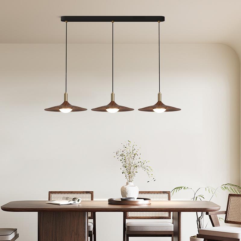 中油奶风320胡桃木纹三头餐厅灯创意民宿餐桌吧台室卧床古头飞碟