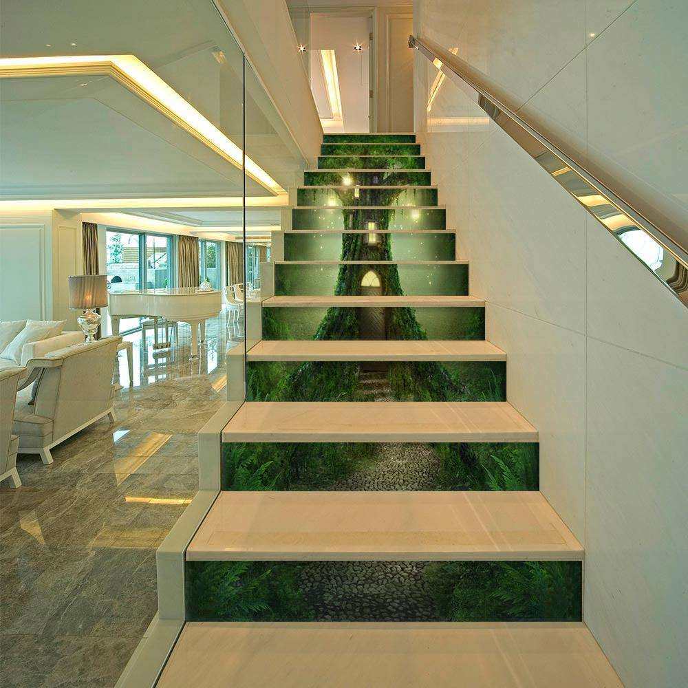 巨创跨境货源PVC贴3D自纸13片楼DL060梯贴墙贴客厅装饰粘树房屋