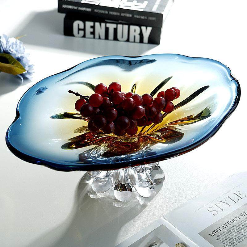 渐渐变果盘轻奢艺术感变琉璃水果盘高家档用客厅纳大号高脚果盘装