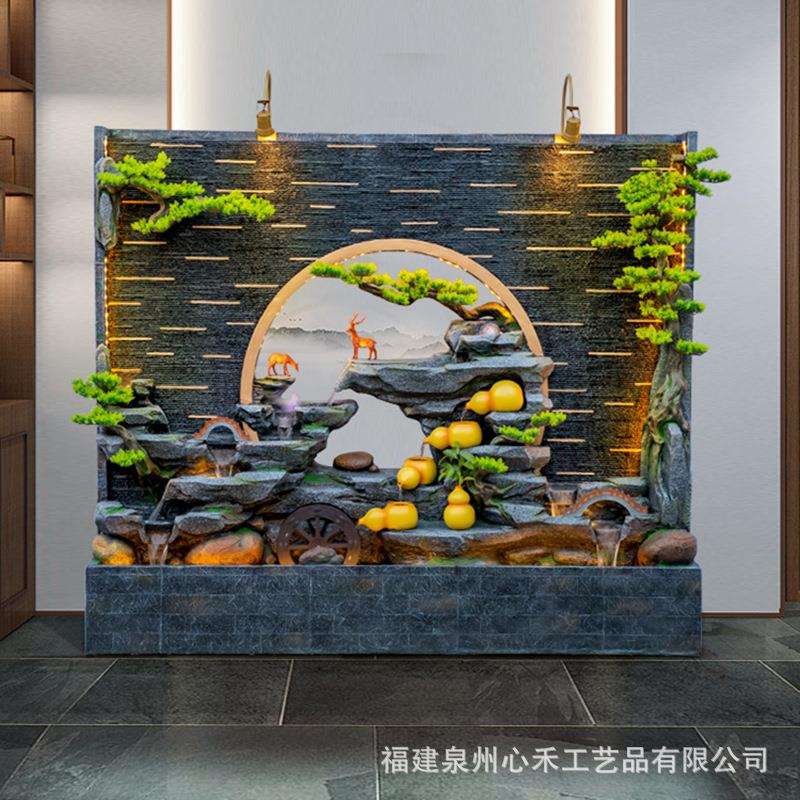 假山水幕KVS墙隔断财屏风流水摆件客厅别墅办落公茶室阳台装地招