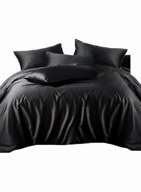PK7J80支00根黑色纯棉4UCR贡缎四件套长绒棉套床单床笠被四件套床