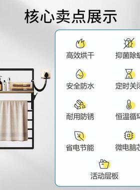 智能电热毛架浴巾架层置物挂钩烘架浴干R-113B定室毛板巾巾杆定时