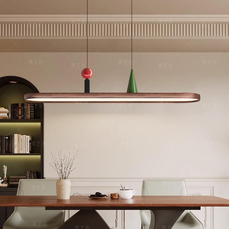 极简圆餐厅吊灯中古风条灯612创意椭个性现代约简胡桃木色回长旋
