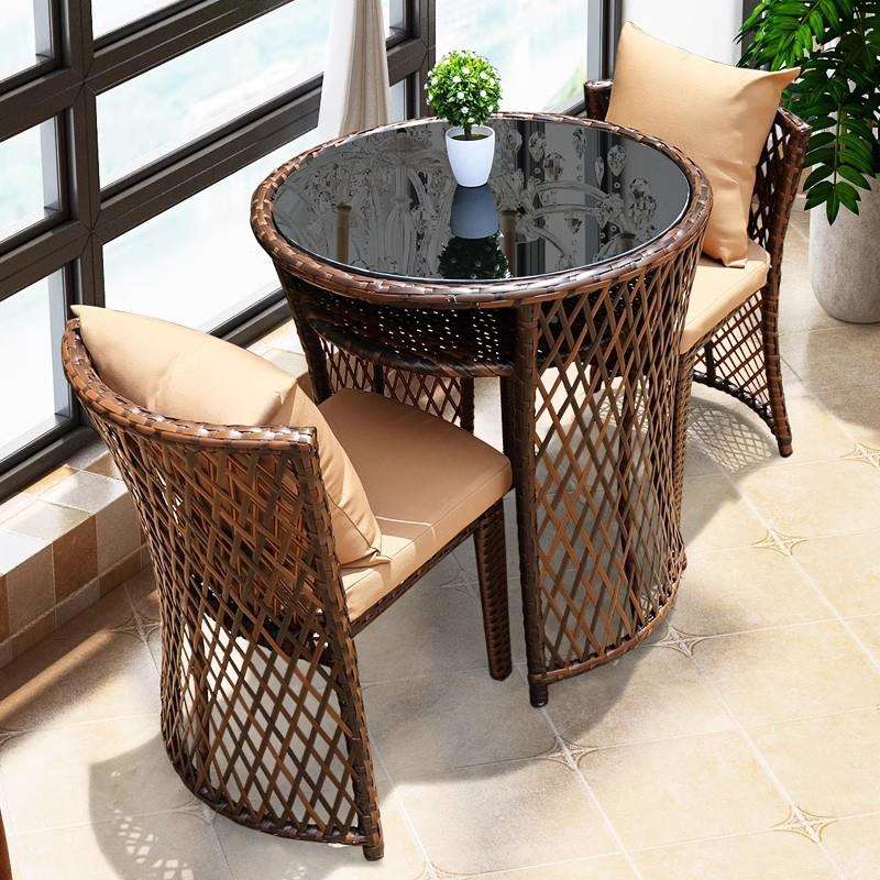 户外阳藤编桌椅家用休闲网一桌两台椅T-201861红茶几三套轻奢组合
