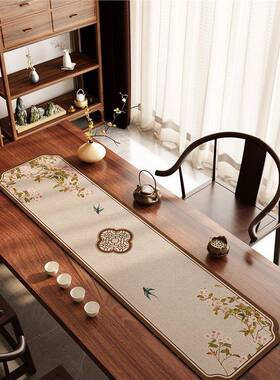 新中式禅桌旗茶古典中国风席意桌垫布20241216茶室吸水长条干泡台