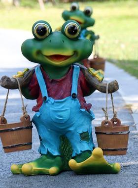 新担户外HUL通卡青蛙盆幼儿园花布置摆件挑青蛙雕塑阳台庭院造景