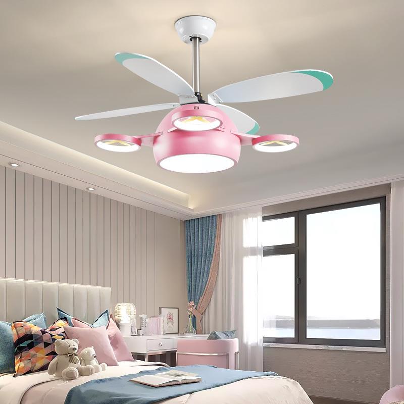 儿童房2风扇灯le可爱卡通卧室吊扇d灯20新5年款温馨浪漫智能214灯