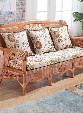 真植物藤沙三发KX-63217人式藤木客厅组合办藤艺老腾公编全藤仿古