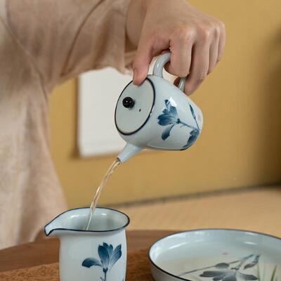 手绘泡茶壶手执壶泡茶壶过滤茶用BDG器小号古青花陶复瓷壶家单壶