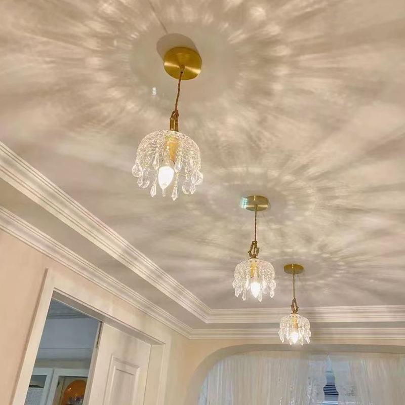 水晶灯法式915玄关吊灯轻全铜小过道走廊灯阳台网灯红卧室床头奢