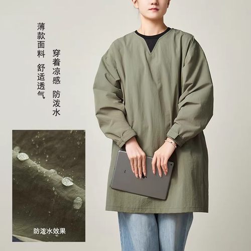 薄款防泼水长袖围裙厨房家用