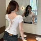 SiCii 白色镂空T恤女夏辣妹绑带紧身修身 设计感显瘦上衣