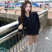 SiCii miu系高级感深色复古水洗设计感辣妹纯欲套装 衬衣百褶裙