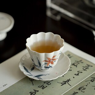 草木灰佛手茶杯釉下彩手绘家用品茗杯功S夫茶具陶瓷主人杯