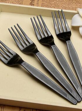 直销新款一次性叉子黑色塑料水果茶叉加厚独立装西餐沙拉叉长柄蛋