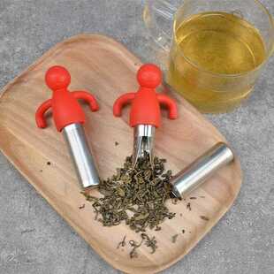 新款 便携硅胶人形泡茶器可爱茶 直销不锈钢创意茶漏 自带茶勺挂式