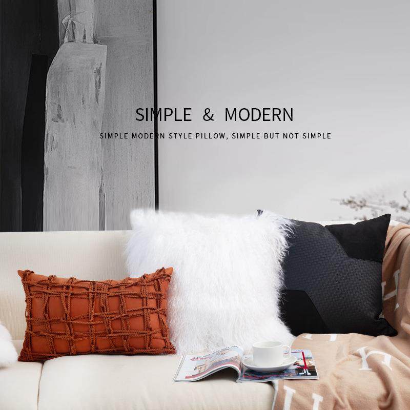 新款直销现代简约橙色沙发客厅靠垫抱枕软装样板房床上皮草靠枕腰