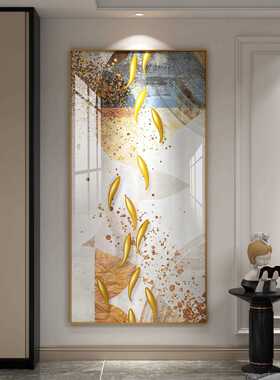 新款直销新中式玄关竖版晶瓷装饰画餐厅背景墙挂画走廊过道平面画