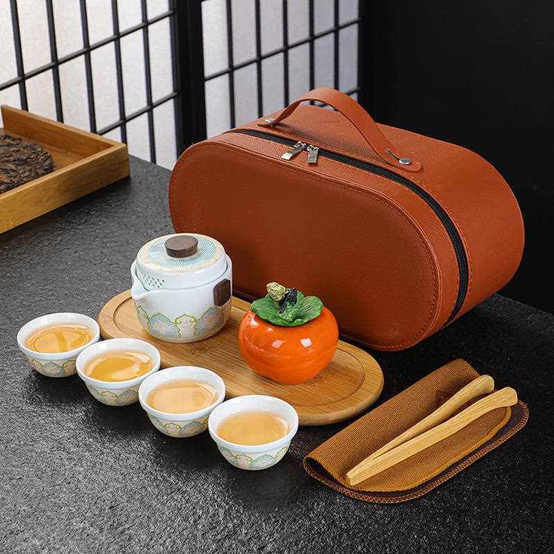 直销新款柿柿如意事事如意旅行功夫茶具茶杯套装家用陶瓷快客杯便,餐饮具,旅行茶具,淘宝优惠券,粉丝福利购,淘宝优惠卷