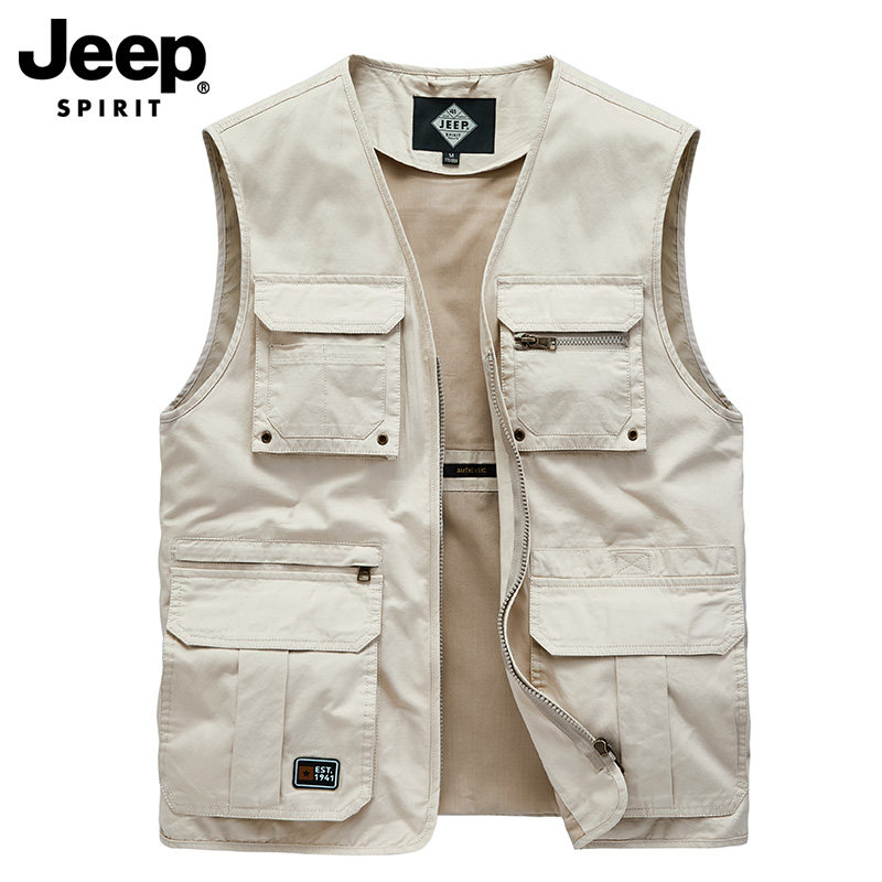 JEEP高端夏季男装多口袋薄款户外休闲马甲男士工装背心记者男外套