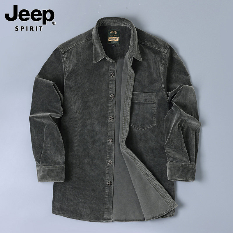 JEEP SPIRIT高端灯芯绒长袖衬衫男2026春季新款纯棉工装开衫外套