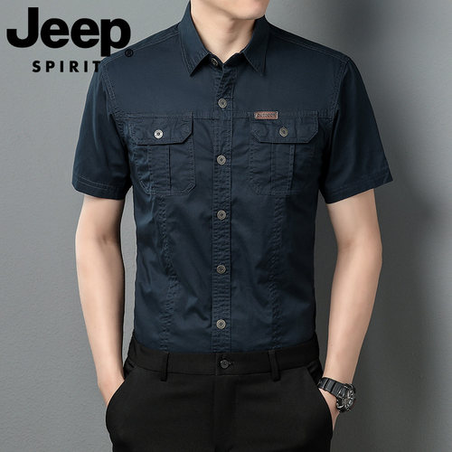 JEEPSPIRIT工装多口袋短袖衬衫