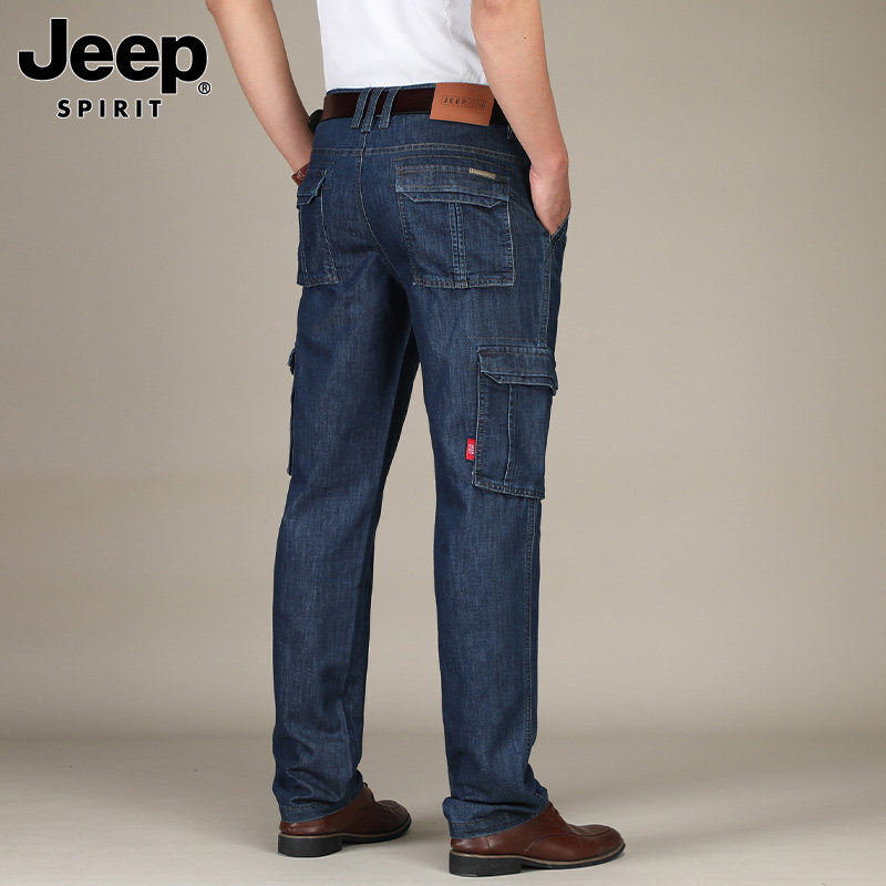吉普高端多口袋牛仔裤男2026春季无弹力直筒户外休闲工装潮牌长裤