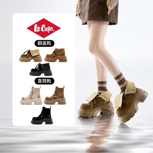 LeeCooper厚底马丁靴女款 真皮增高翻盖两穿靴子