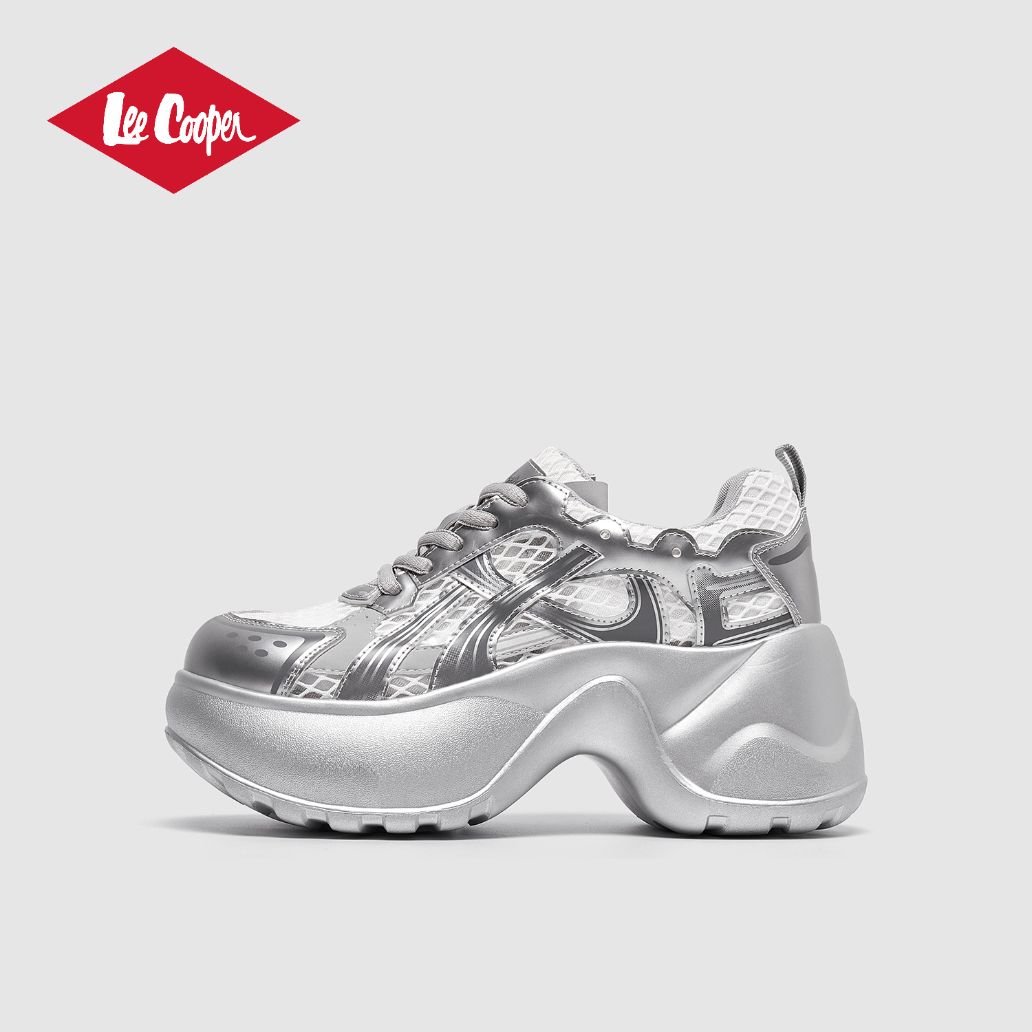 LeeCooper厚底老爹鞋女款2025新款秋季时尚网面8cm增高防滑休闲鞋