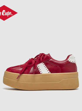 Lee Cooper红色厚底板鞋女2026春季新款百搭运动休闲鞋轻便德训鞋