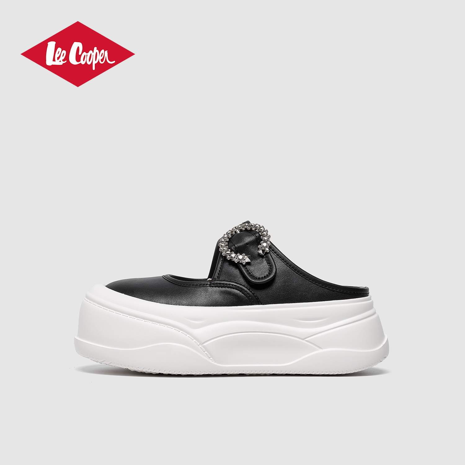 Lee Cooper25夏季新款凉鞋女厚底增高水钻松糕鞋一脚蹬包头半拖鞋
