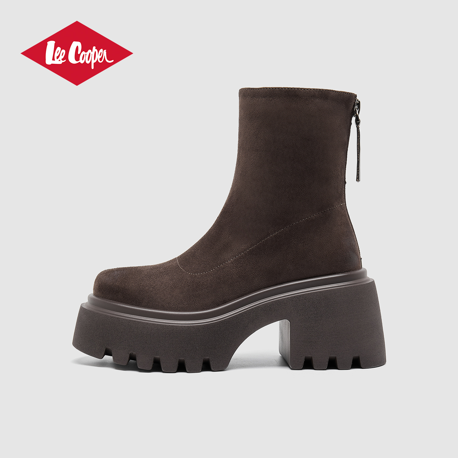Lee Cooper厚底中筒靴女款2025新款秋季增高休闲时装靴直筒弹力靴