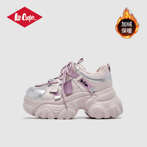LeeCooper厚底加绒老爹鞋女2025秋冬季新款时尚7cm增高运动休闲鞋