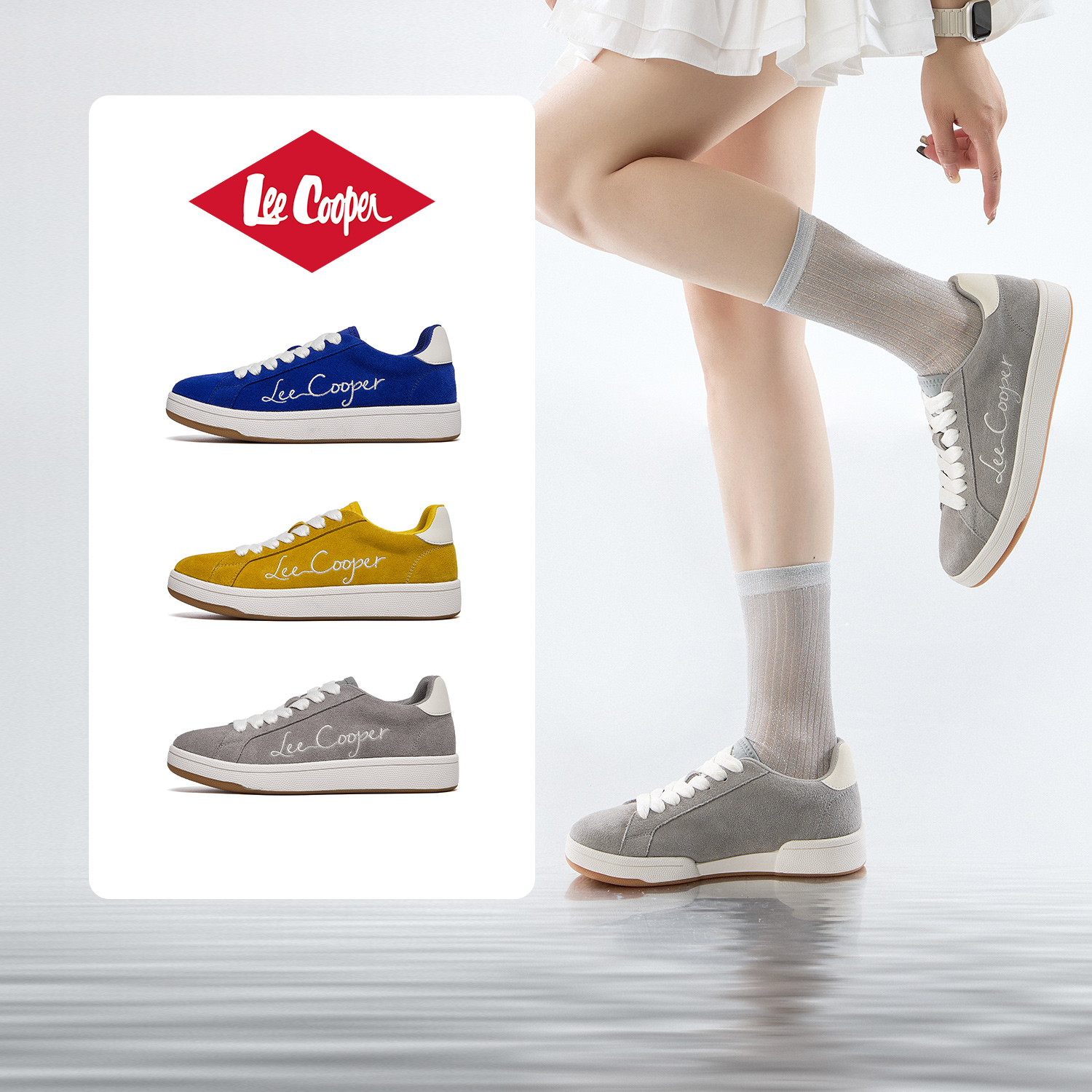 Lee Cooper板鞋女2025新款秋冬牛反绒真皮百搭休闲鞋轻便平底鞋子