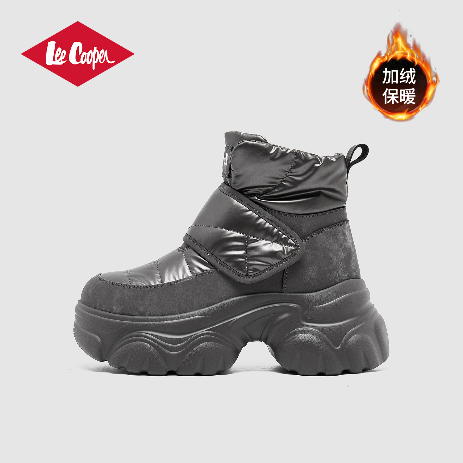 LeeCooper老爹鞋女2025新款秋冬小个子7cm增高加绒保暖高帮雪地靴