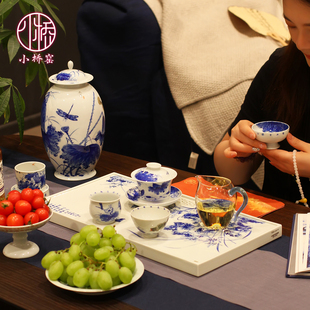 景德镇小桥窑青花盖碗主人杯张彩云朱清联名和为贵茶杯功夫茶具