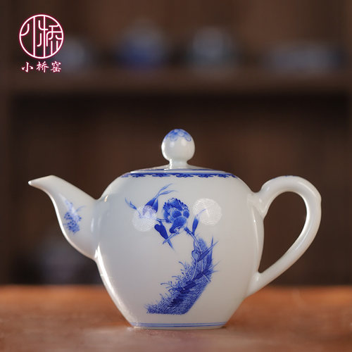 景德镇小桥窑手工青花单翠泡茶壶