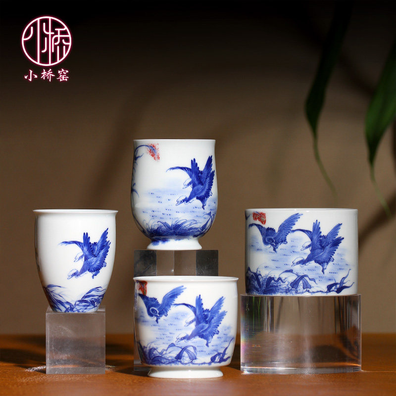 小桥窑主人杯王步画风原小雅画师手绘青花茶杯平沙落雁来钟珍藏款