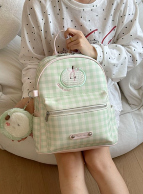 少女风格纹双肩包包女2026新款学生轻便书包大容量撞色高颜值背包