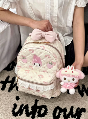 甜美少女美乐蒂印花双肩包包女可爱蝴蝶结大容量通勤背包学生书包