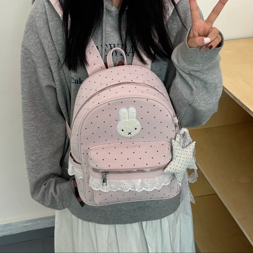 少女风卡通米菲兔波点双肩包包女