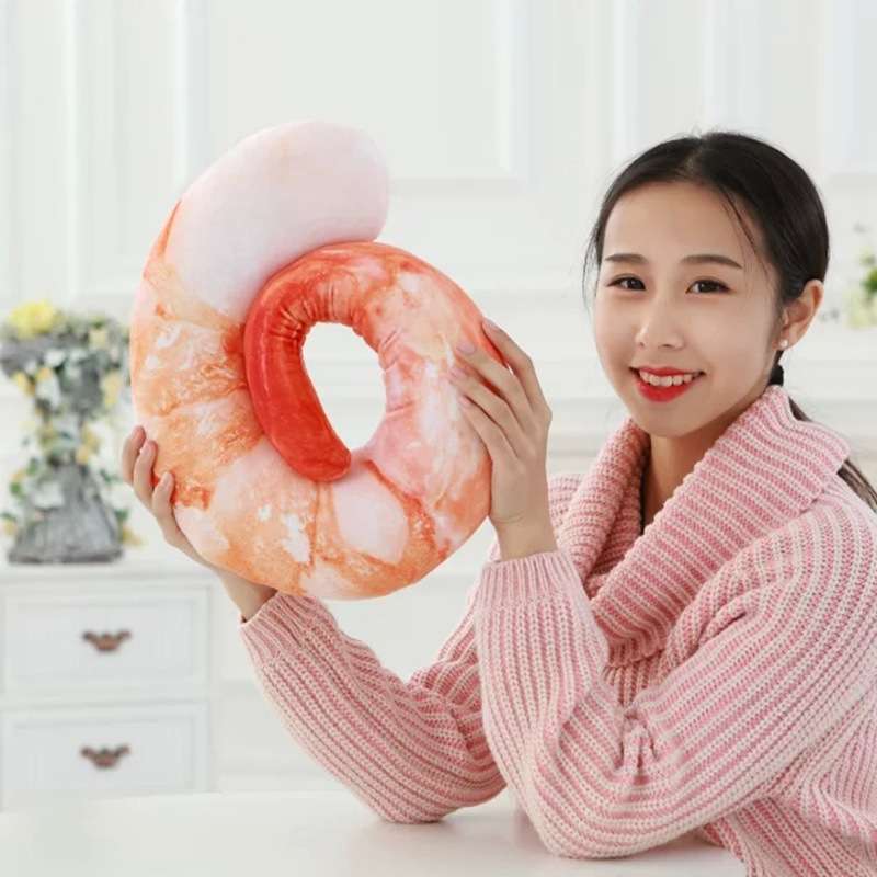 仿真虾仁颈枕U枕毛绒玩具抱枕卡通u型枕趴睡蔬菜午休枕美食礼物