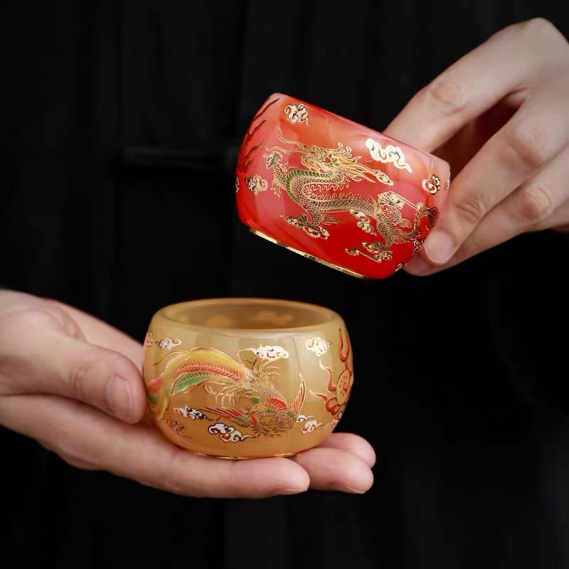 龙凤呈祥琉璃茶杯主人杯夫妻一对图片