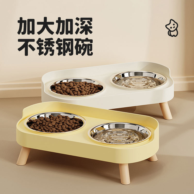 猫碗防打翻不锈钢双狗盆食