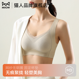 爆款 2025新款 宽肩带文胸 无痕小胸聚拢美背一体式 猫人内衣女士薄款