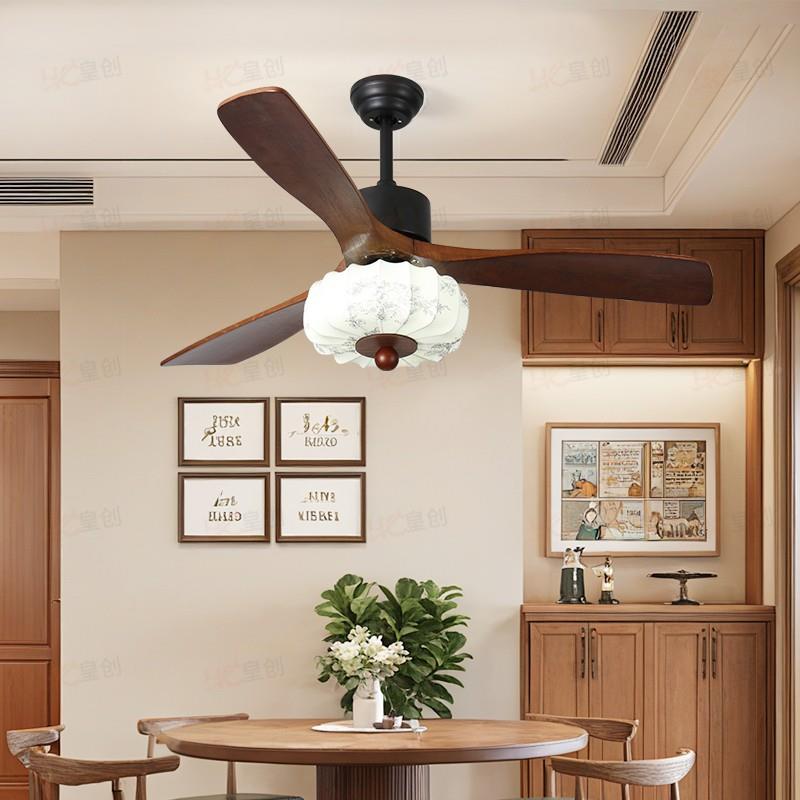 美式复古风扇餐厅客厅吊灯卧风扇体电灯扇灯中古风室静音无品牌/