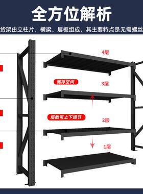 黑色仓家储货电架加厚型物架重型XTC多层货储物置物架商用快递储