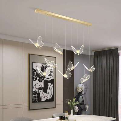 厅长蝴线条枝形灯房吊间餐床头蝶装饰氛围灯网红设计感家用客YHB