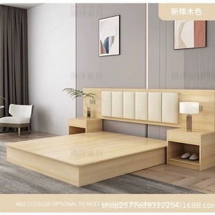 酒家具宾馆标间床柜桌店0010一整套出床租屋单纳间卧室收实木材质