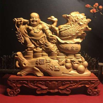 厂家直供崖柏木雕刻多招财吉祥款面如112意摆件木摆雕饰家居桌装